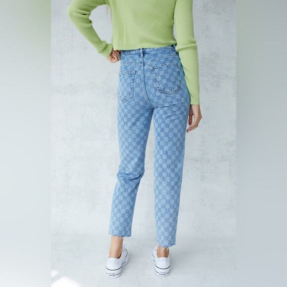 PacSun Eco Checkerboard High Waisted Straight Leg Jeans Size 26 - Picture 3 of 10